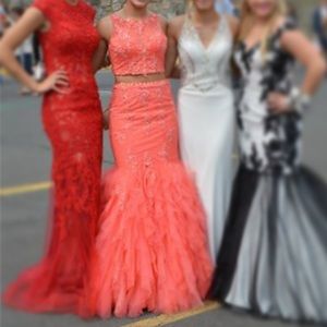 Coral two-piece mermaid style prom dress